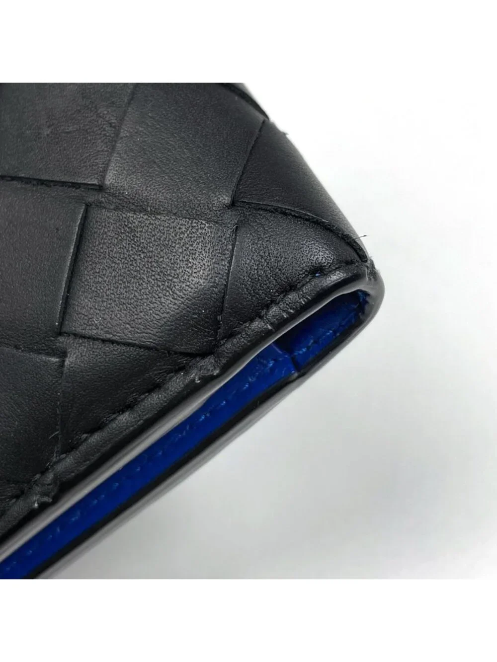 Bottega Veneta Intrecciato Bifold Wallet Bicolor Leather Black Blue